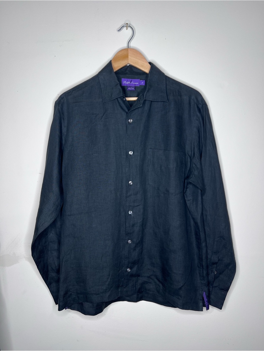 Ralph Lauren Purple Label Men's Black Long-Sleeve Button-Down Shirt